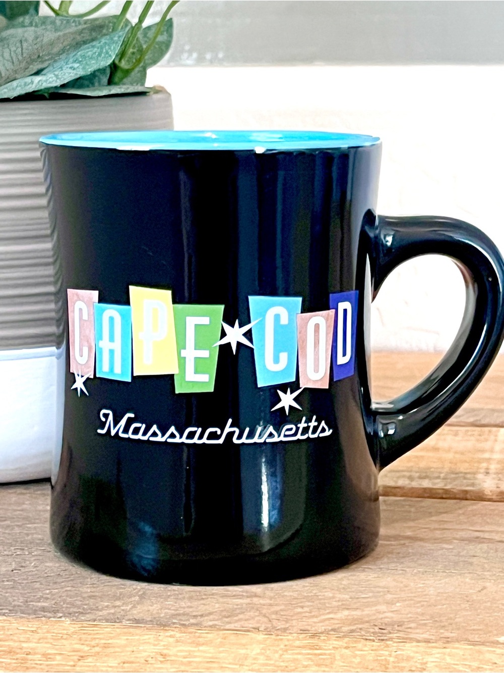 Cuffy's of Cape Cod Retro Mid Century Style Coffee Mug Black Turquoise